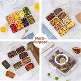 Divided Serving Tray with Lid and Handle - Snackle Box Charcuterie Container for Portable Snack Platters - Clear Organizer for Candy, Fruits, Nuts, Snacks - Perfect for Party, Entertaining