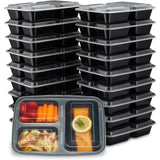 [20 Pack] 32oz 3 Compartment Meal Prep Containers with Lids - Bento Box - Plastic - Stackable, Reusable, Microwaveable & Dishwasher Safe