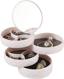 Jewelry Organizer Rotatable Small Jewelry Box Earring Holder for Women, Mirror Jewelry Storage Box 4-Layer Rotating Jewelry Accessory Storage Tray with Lid for Earrings Necklaces Bracelets