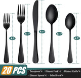 20 Pcs Black Silverware Set, Stainless Steel Flatware Set Service for 4, Mirror Polished Cutlery Utensil Set, Durable Home Kitchen Eating Tableware Set, Include Fork Knife Spoon Set, Dishwasher Safe