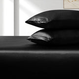 3-Piece Set Satin Queen Fitted Sheet & 2 Pillowcase, Black Silky Soft Fitted Bottom Sheet, Wrinkle Free, Fade Resistant, Deep Pocket Bed Sheet (Deep Up to 15")