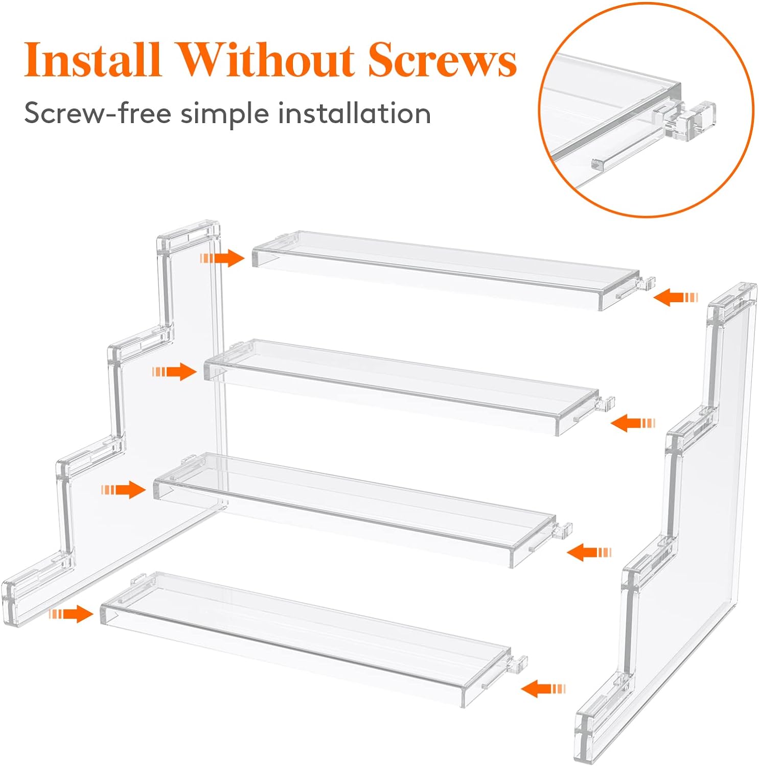4 Tier Clear Display Risers Stand, Plastic Organizers for Figures, Cupcake, Perfume, Dessert, Desktop Display Stand for Organize and Decoration