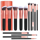 Makeup Brushes Premium Synthetic Foundation Powder Concealers Eye Shadows Makeup 14 Pcs Brush Set, Rose Golden, with Case