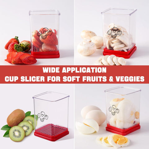 Fruit and vegetable fast slicer, fruit slicer, cup for fruits，2024 New Cup Slicer, Stainless Steel Strawberry ，Stainless Steel Fruit Slicer Cup Egg Slicer, Quickly Making Soft Fruits.