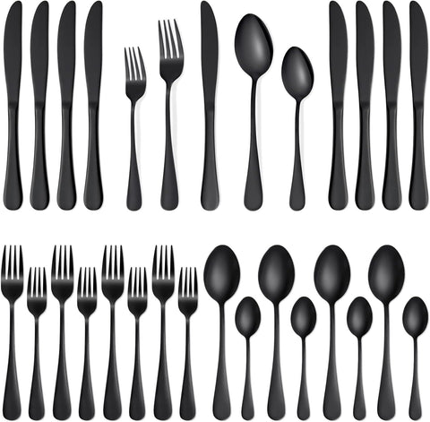 20 Pcs Black Silverware Set, Stainless Steel Flatware Set Service for 4, Mirror Polished Cutlery Utensil Set, Durable Home Kitchen Eating Tableware Set, Include Fork Knife Spoon Set, Dishwasher Safe