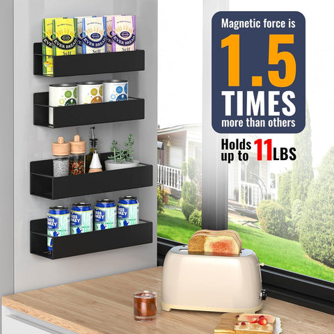 4 Pack Fridge Magnetic Spice Rack Organizer, Enduring Magnetic Spice Rack for Refrigerator, Perfect Magnetic Shelf for Kitchen Organization, Spice & Seasoning Magnet Fridge Storage Shelf