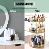 Rotating Makeup Organizer 3 Tier Lazy Susan Trays Skincare Perfume Organizer for Bathroom Counter Vanity, Amber Gold