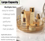 Rotating Makeup Organizer 1 Tier Lazy Susan Trays Skincare Perfume Organizer for Bathroom Counter Vanity, Amber Gold