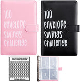 2PCS 100 Envelopes Money Saving Challenge, Envelopes Challenge Binder, Achieving Financial Goals with a Budget Binder and Cash Envelopes, Successfully Reach Your Savings Goals of $5,050 (Pink+Black)