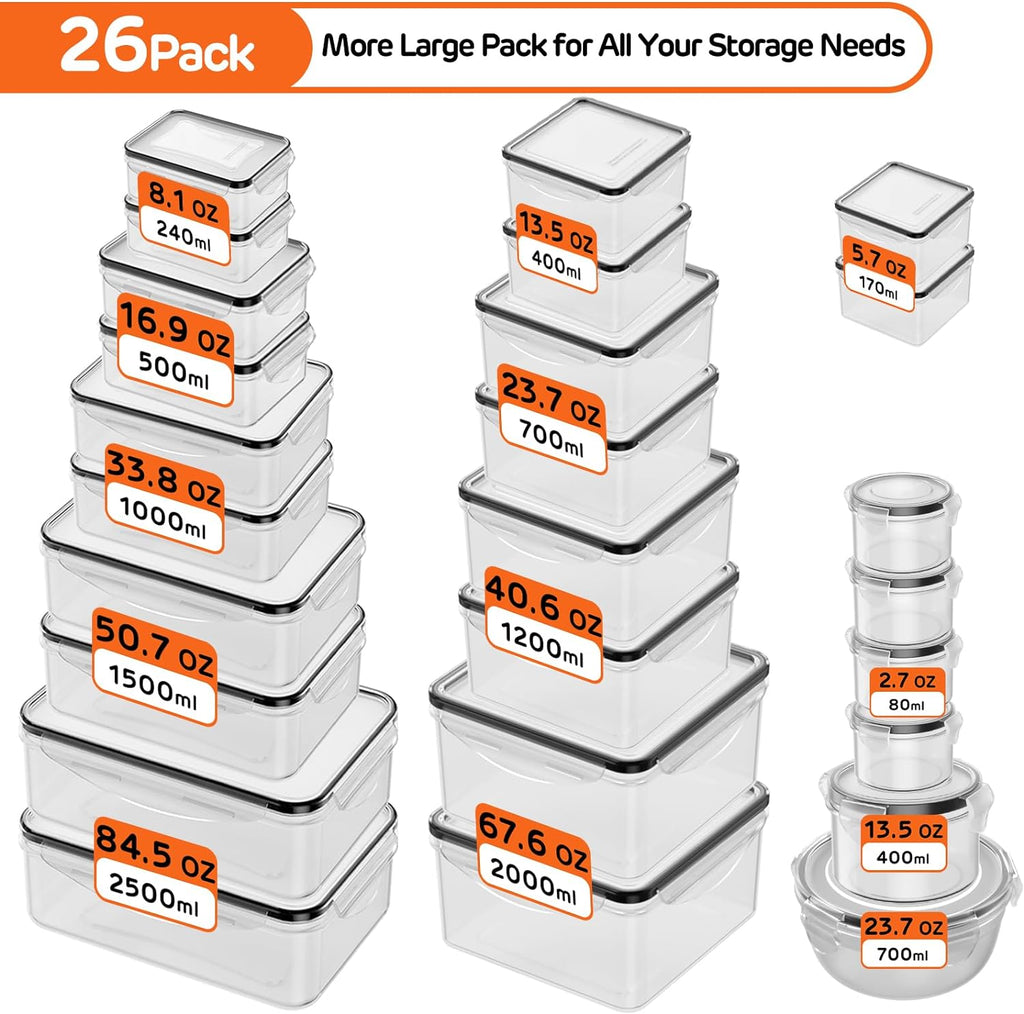 60-Piece Large Food Storage Containers Set - Leakproof, BPA-Free Plastic with Lids Airtight for Kitchen Storage and Organization Reusable with Labels Pen- Microwave Dishwasher Freezer Safe