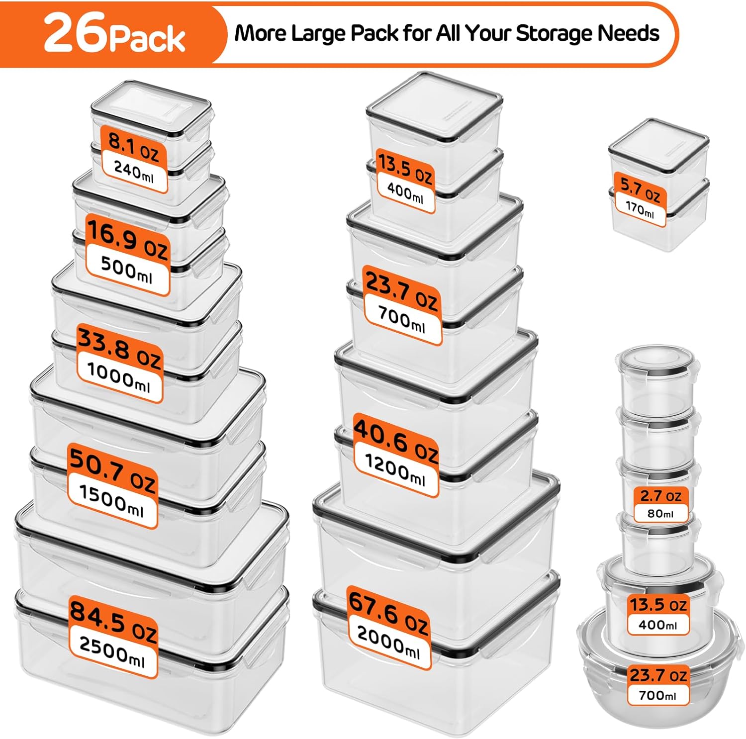 60-Piece Large Food Storage Containers Set - Leakproof, BPA-Free Plastic with Lids Airtight for Kitchen Storage and Organization Reusable with Labels Pen- Microwave Dishwasher Freezer Safe