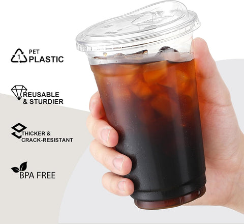 16 oz. - 100 Sets Crystal Clear Plastic Cups With Strawless Sip-Lids