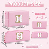 2 PCS Personalized Initial A-Z Preppy Cosmetic Bag with Small Makeup Brush Bag, Cute Pink Travel Cosmetic Toiletry Zipper Pouch, Waterproof Make Up Brush Organizer Christmas Gifts for Women(Letter H)