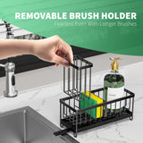 Sponge Holder for Kitchen Sink, Sink Caddy with High Brush Holder, Organzier Rustproof 304 Stainless Steel Dish Organizer Divider, Soap Dispenser Storage