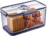 Large Size Bread Boxes for Kitchen Counter Airtight, Time Recording Bread Storage Container with Lid, Bread Keeper for Homemade Bread, Toast, Bagel, Donut and Cookies, Grey