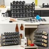 Spice Rack Organizer for Cabinet, Spice Organizer with 28 Empty Spice Jars with Black Lids, Funnel, Spice Labels, Seasoning Organizer for Countertop, Cabinet, Kitchen, Pantry, Cupboard