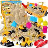 Construction Sensory Bin - Play Sand Kit with Toy Truck and 4lbs Magical Sand, Pretend Play Beach Sensory Toy Sandbox, Kids Gifts for Girls and Boys