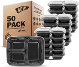 Meal Prep Containers [50 Pack] 3 Compartment Food Storage Containers with Lids, Bento Box, BPA Free, Stackable, Microwave/Dishwasher/Freezer Safe (24 oz)