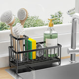 Sponge Holder for Kitchen Sink, Sink Caddy with High Brush Holder, Organzier Rustproof 304 Stainless Steel Dish Organizer Divider, Soap Dispenser Storage