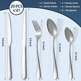 20-Piece Silverware Set Service for 4, Food Grade Stainless Steel Flatware Cutlery Set Kitchen Utensils Set with Steak Knives For Home Restaurant Hotel, Mirror Polished