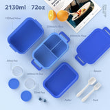 Jelife Adult Bento Lunch Box - 3 Layers Stackable Bento Lunch Box for Adults, 72oz Large All-in-One Bento Box Leak-Proof Lunch boxes with Utensil Sauce Containers, Ideal for Dining Out,Work, Blue