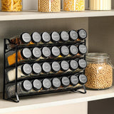 Spice Rack Organizer for Cabinet, Spice Organizer with 28 Empty Spice Jars with Black Lids, Funnel, Spice Labels, Seasoning Organizer for Countertop, Cabinet, Kitchen, Pantry, Cupboard