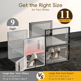 X-Large Shoe Storage Boxes Organizers for Closet 12 Pack, Fit Size 11,Clear Plastic Stackable Sneaker Containers for Entryway, Space Saving Shoe Rack Holder,Substitute for Drawer Organize Unit