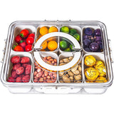 Divided Serving Tray with Lid and Handle - Snackle Box Charcuterie Container for Portable Snack Platters - Clear Organizer for Candy, Fruits, Nuts, Snacks - Perfect for Party, Entertaining