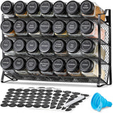 Spice Rack Organizer for Cabinet, Spice Organizer with 28 Empty Spice Jars with Black Lids, Funnel, Spice Labels, Seasoning Organizer for Countertop, Cabinet, Kitchen, Pantry, Cupboard