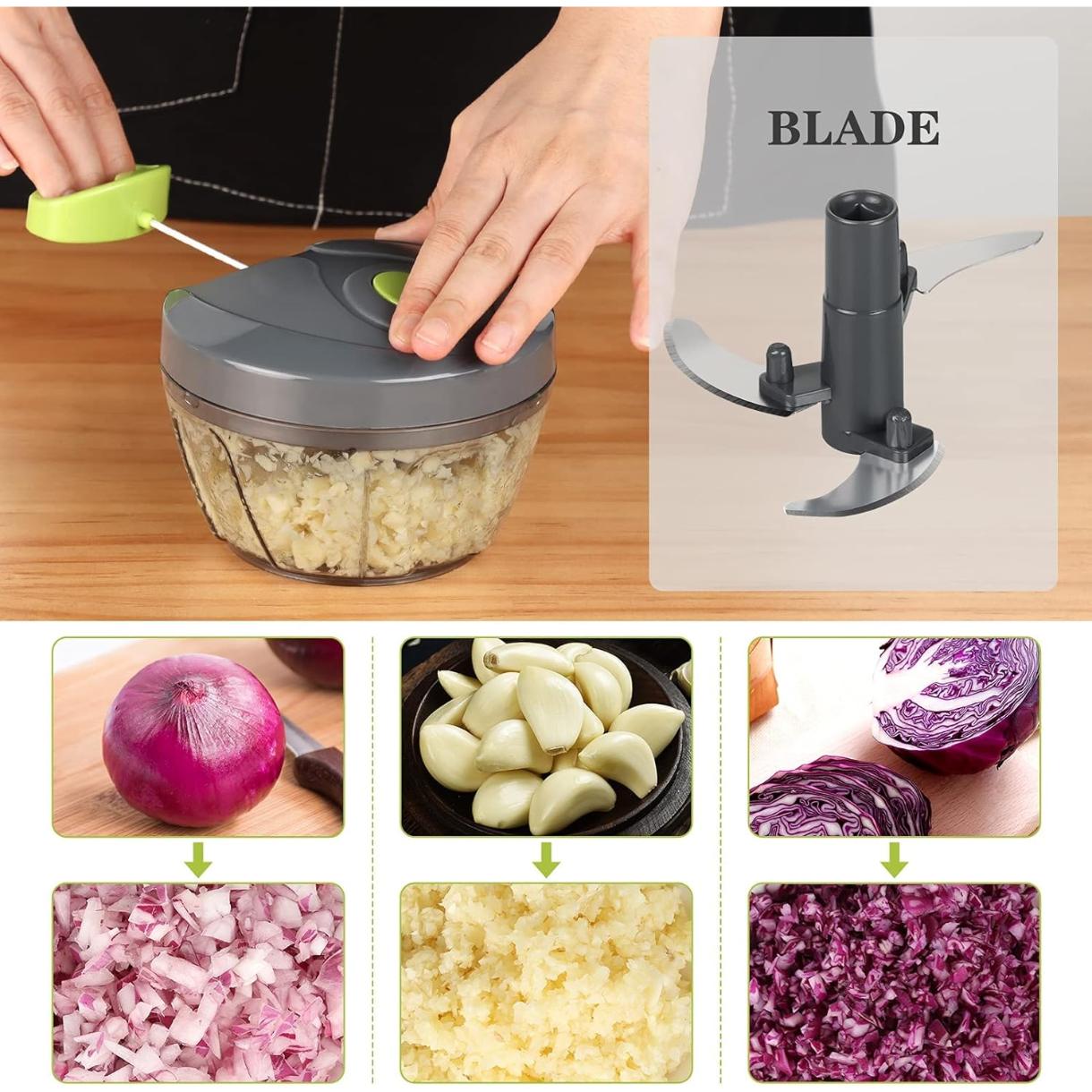 Manual Food Chopper Vegetable , Chopper Hand String Vegetable Chopper Onions for Vegetable Fruits Nuts BPA Free Food Safe Material (2 Cup-Gray)
