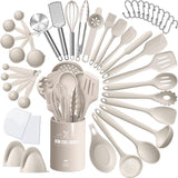 Silicone Kitchen cooking Utensils Set, 43 Pcs Heat Resistant Khaki Cooking Utensils Set, Turner, Tongs, Spoon, Spatula, Kitchen Gadgets Tools Set For Nonstick Cookware(Dishwasher, BPA Free)