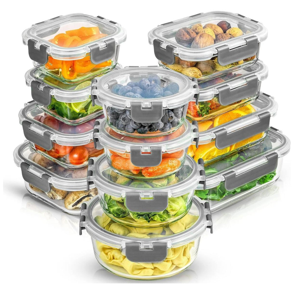 24pc Borosilicate Glass Storage Containers with Lids. 12 Airtight, Freezer Safe Food Storage Containers, Pantry Kitchen Storage Containers, Glass Meal Prep Container for Lunch