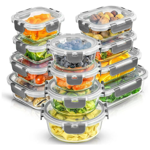 24pc Borosilicate Glass Storage Containers with Lids. 12 Airtight, Freezer Safe Food Storage Containers, Pantry Kitchen Storage Containers, Glass Meal Prep Container for Lunch